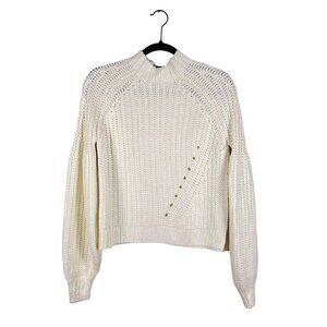 525 America Pearlescent Mock Neck Chunky Knit Sweater Ivory Medium